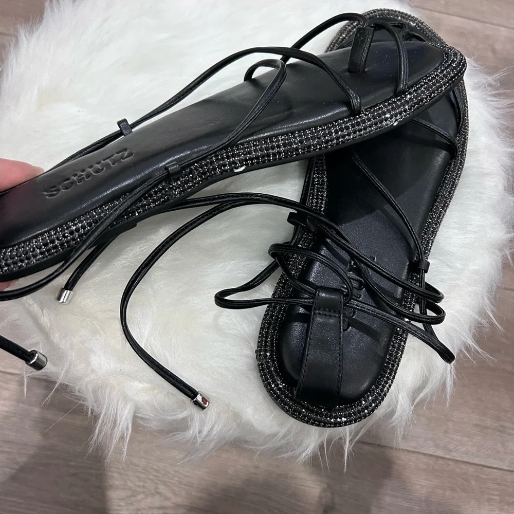 ⬇️ PRICE ⬇️ SCHUTZ • Kittie Crystal-Embellished Wraparound Ankle Sandals • 7B - Picture 5 of 7